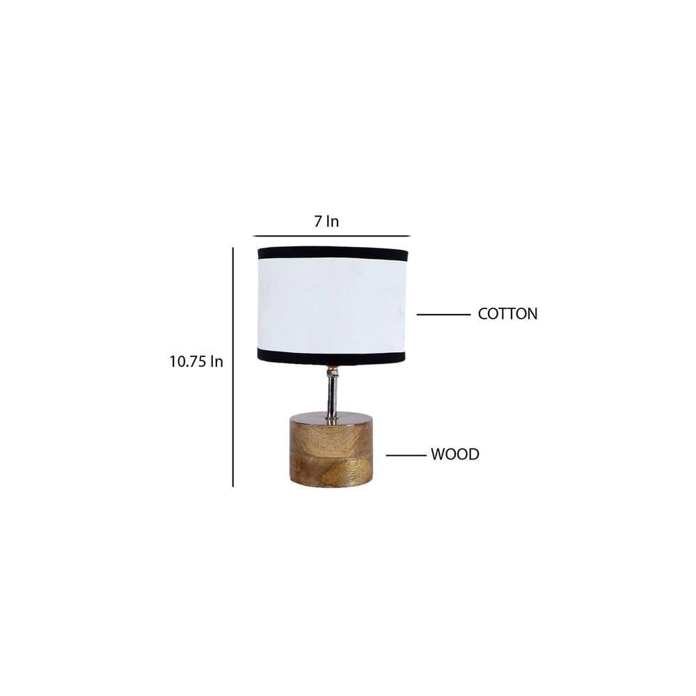 Ewald Multicolour Fabric Shade Table Lamp with Natural Wooden Base