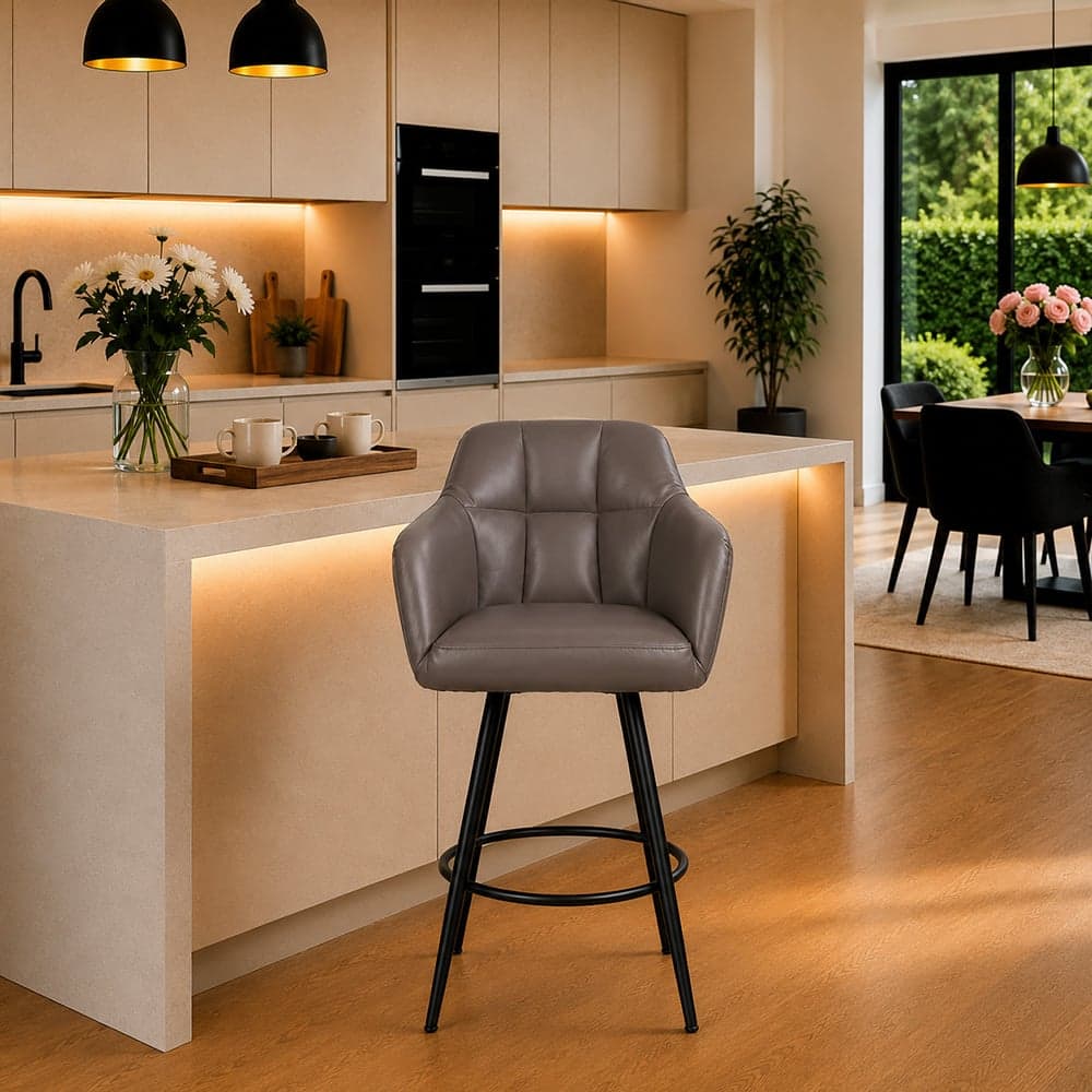 Doe Buck Luxury Faux Leather Counter Height Bar Stool in Grey Colour - Doe Buck