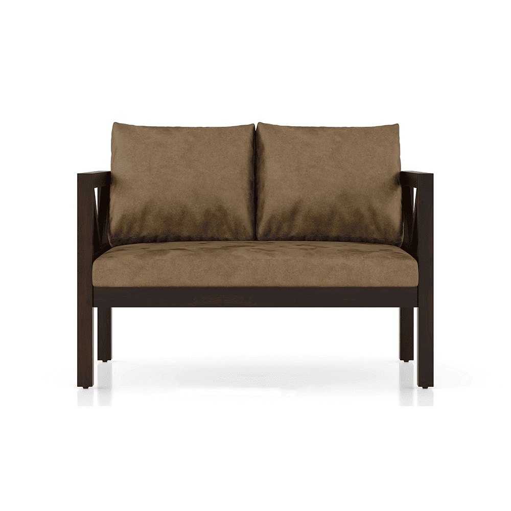 Alden 2 Seater Wooden Sofa (Peanut Brown Velvet)