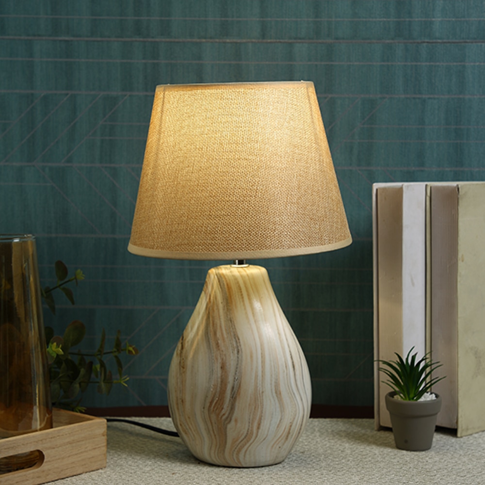 Marble Print Table Lamp Beige Sophisticated Design - Tayhaa