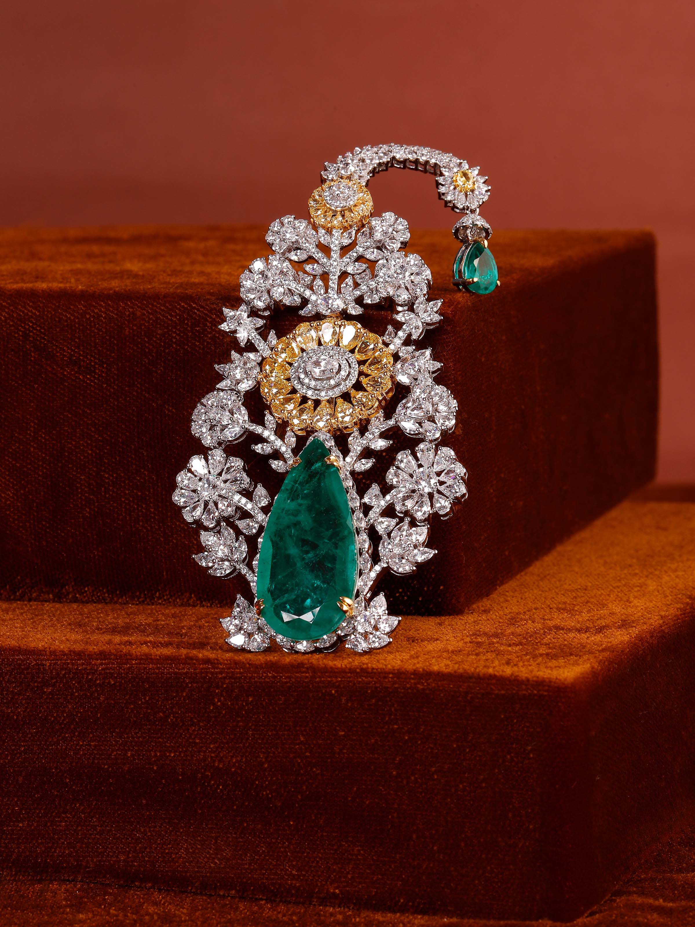 lifestyle view of silver smithing multi colour brooch pin