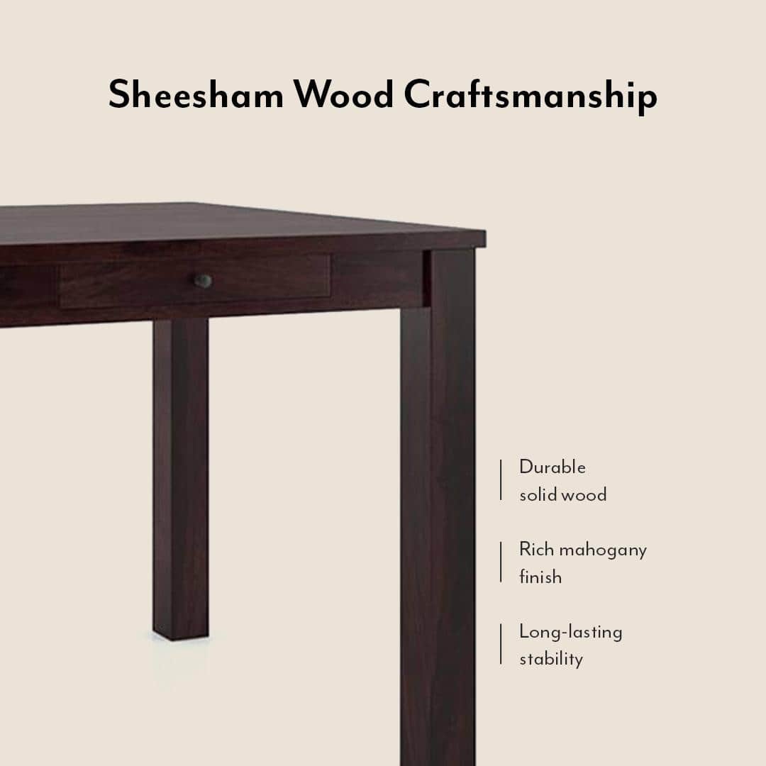 Arabia Leon Solid Wood 4 Seater Dining Table With Set Of 4 Chairs (Colour- Mustard Florals, Finish- Mahogany)