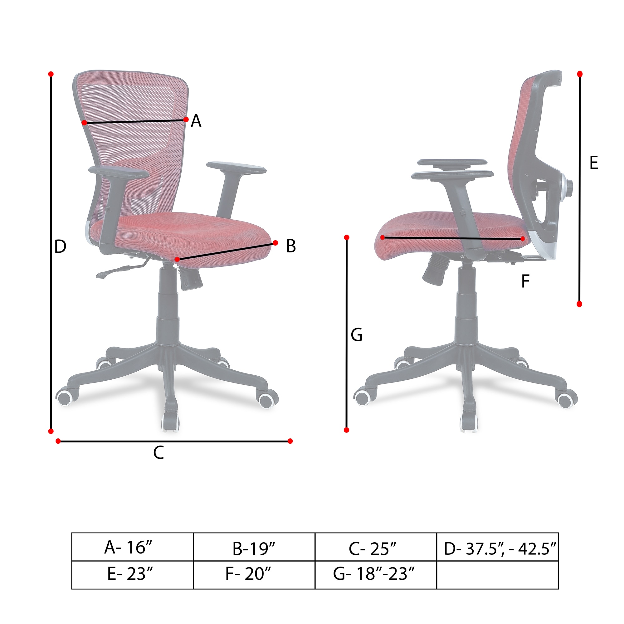 Peacifice Mid Back Ergonomic Chair in Red Colour