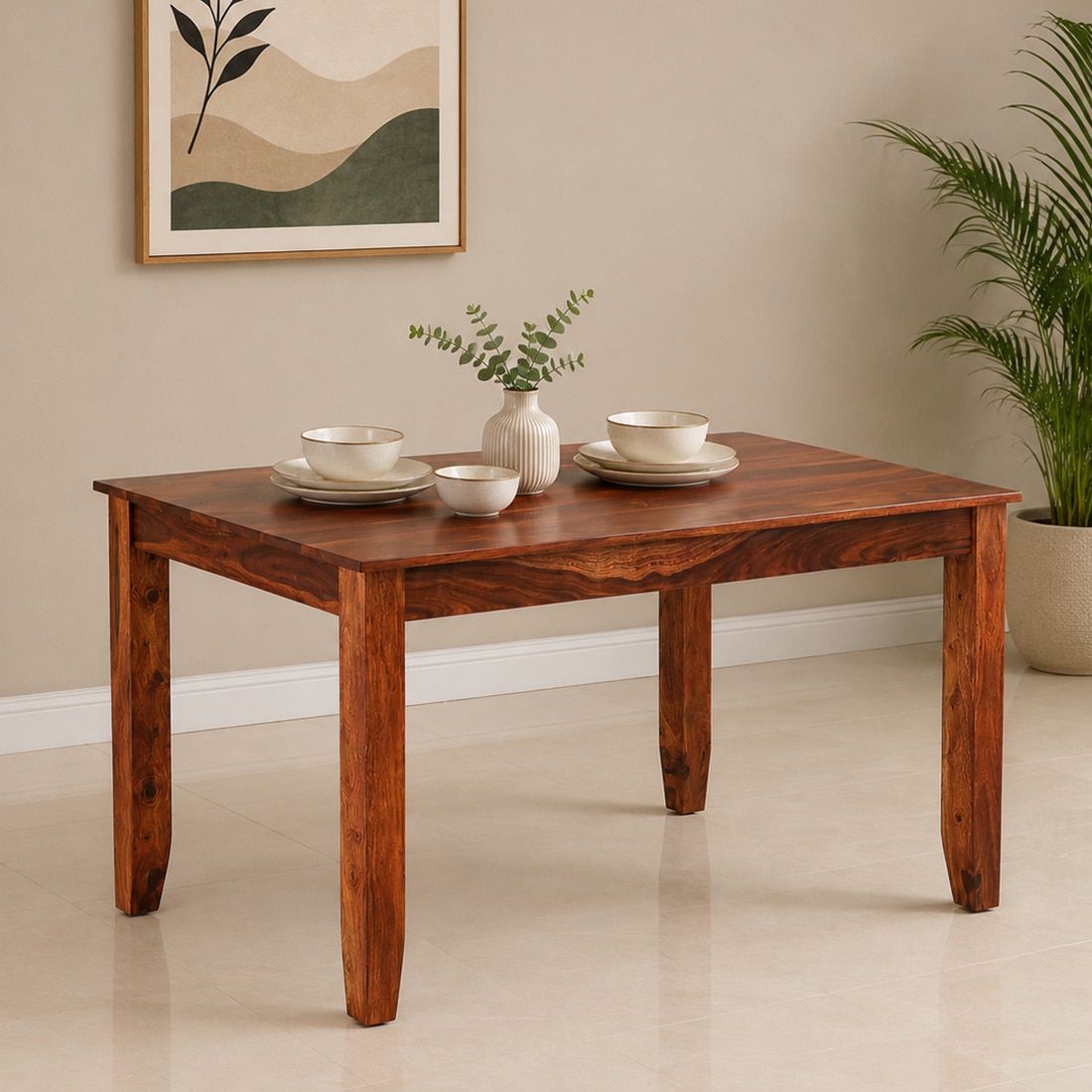 Catrice Solid Wood 6 Seater Dining Table in Honey Finish - Jyoti Impex