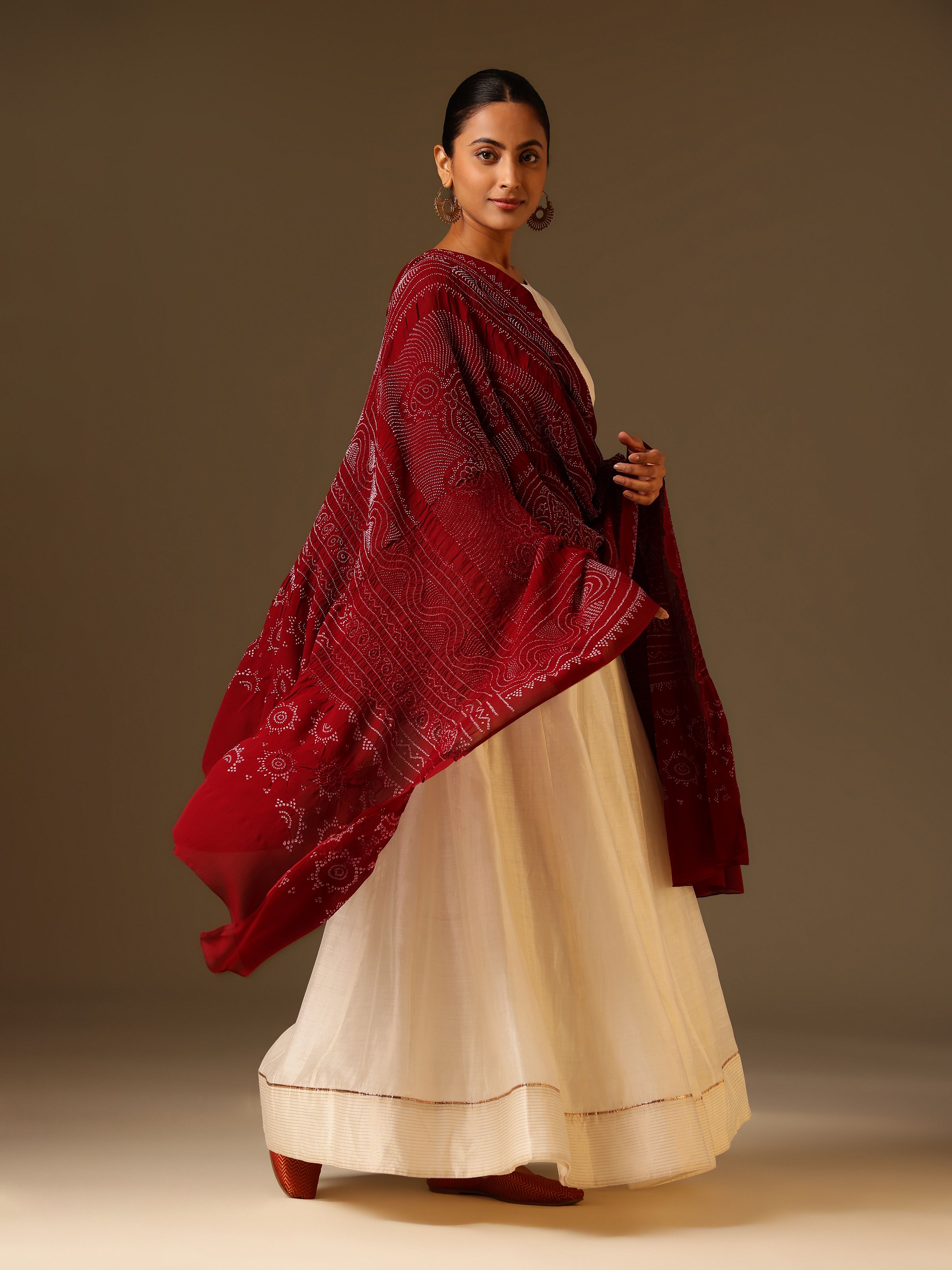 Maroon Georgette Bandhani Tie & Dye Dupatta