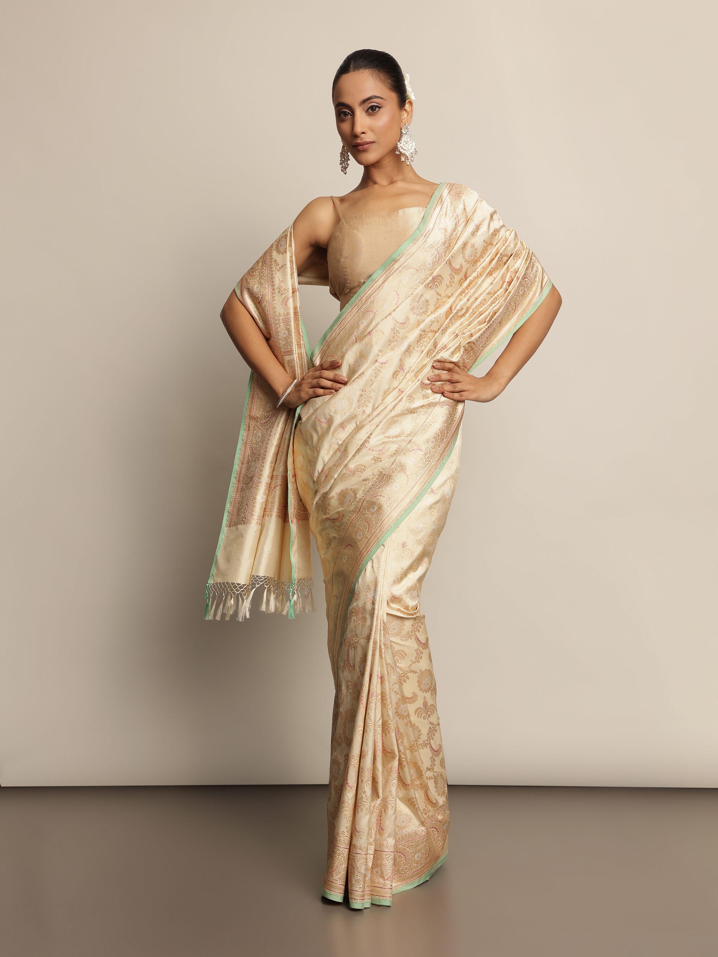 Ivory Banarasi Silk Kadwa Jaal Saree