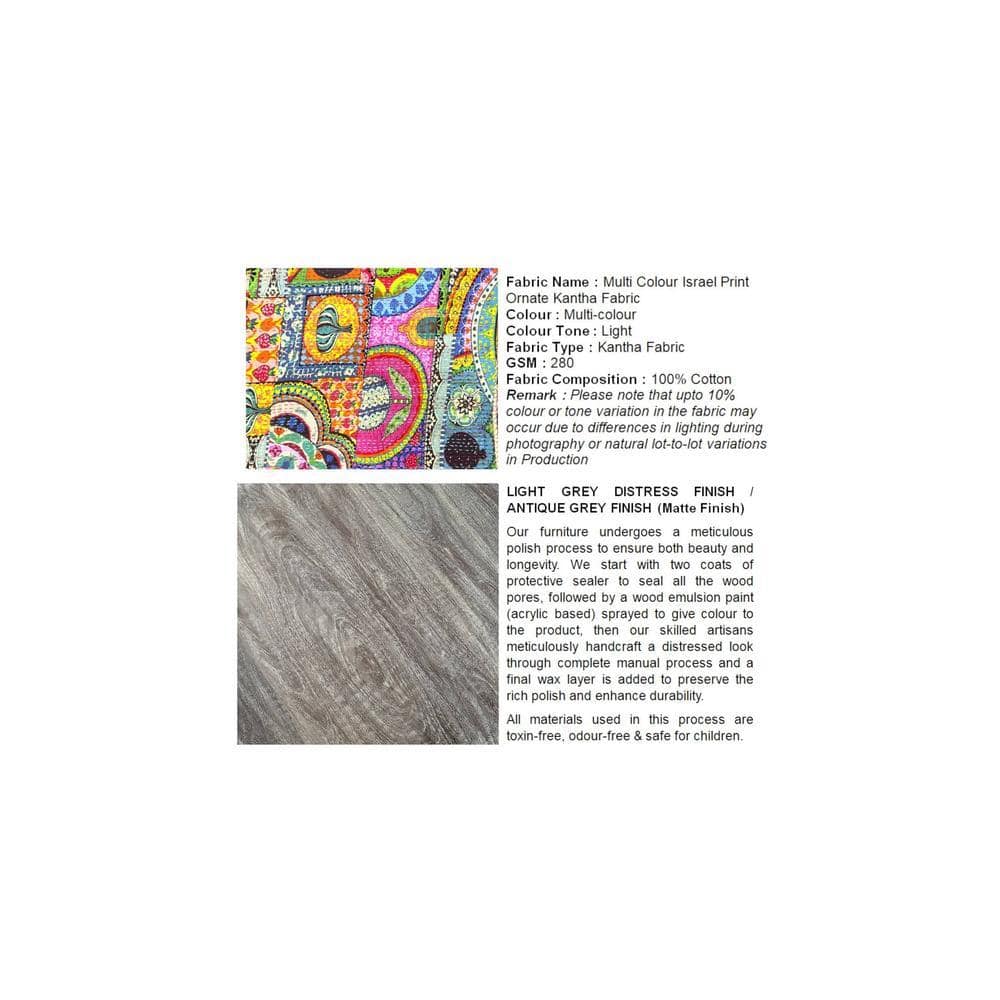 Asteria Solid Wood 2 Seater Bench Set With 2 Stools In Multi Colour Israel Print Kantha Fabric