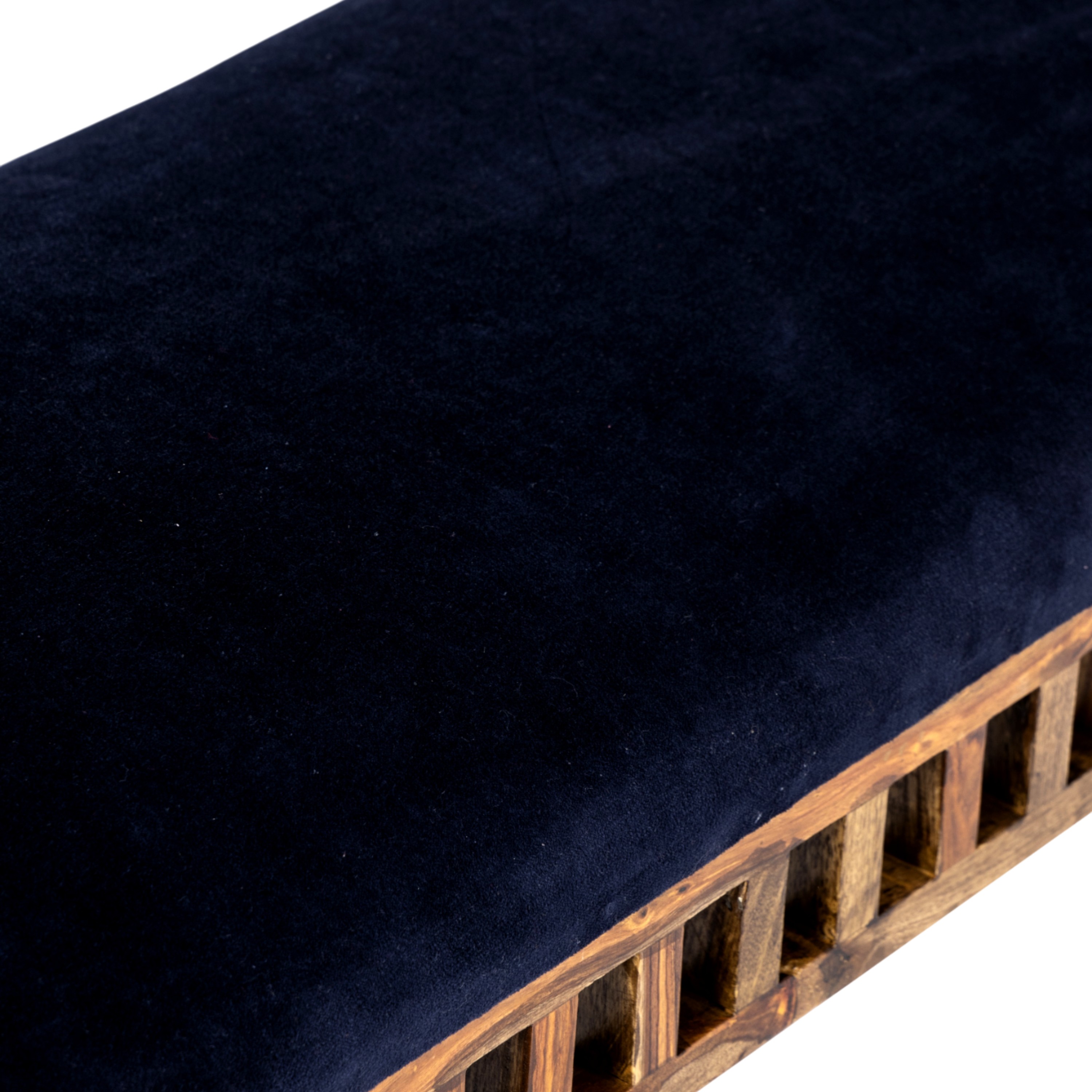 Milford Sheesham Wood Accent Bench (Navy Blue Mosha Velvet Teak Finish)