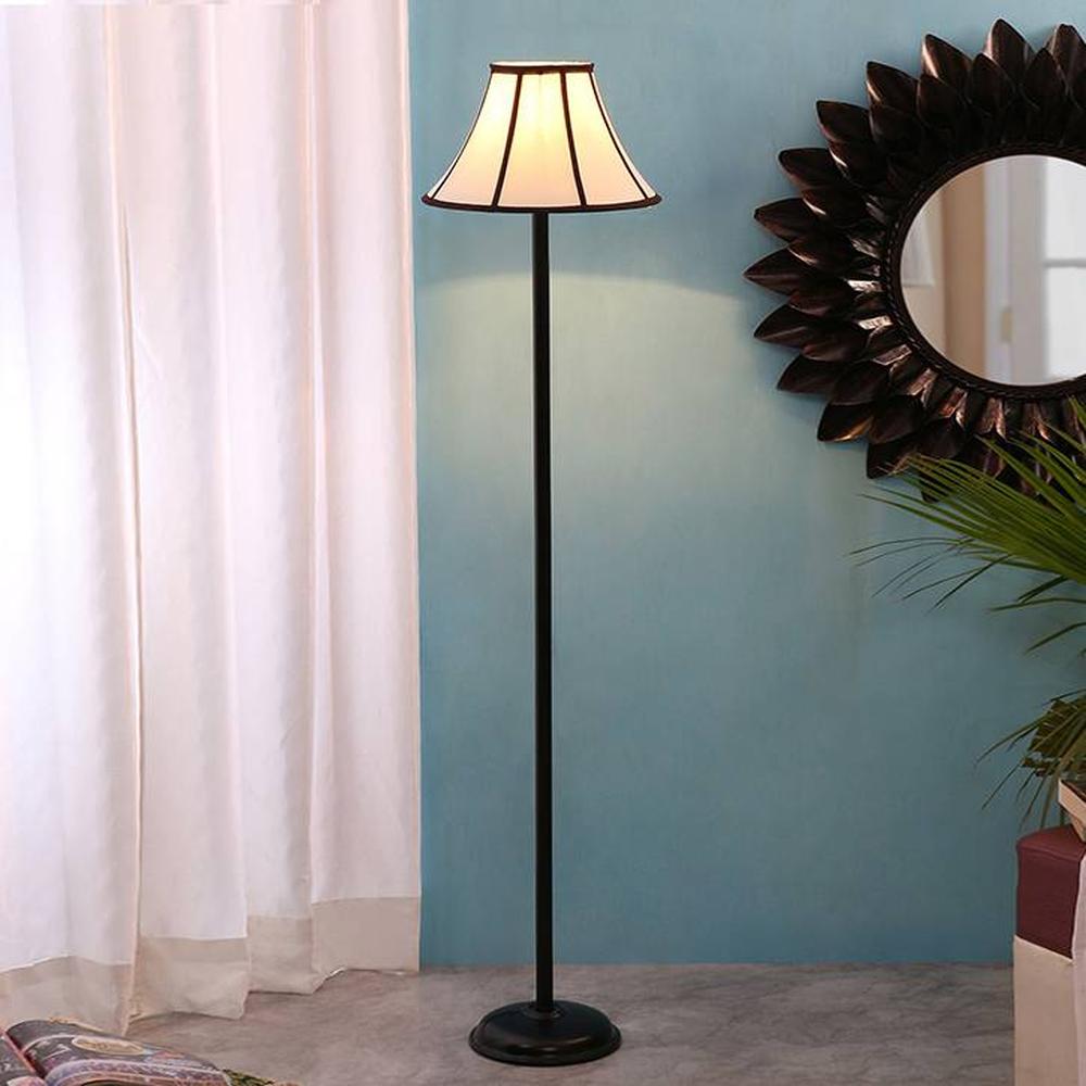 Glenn Black Cotton Shade Floor Lamp - Devansh