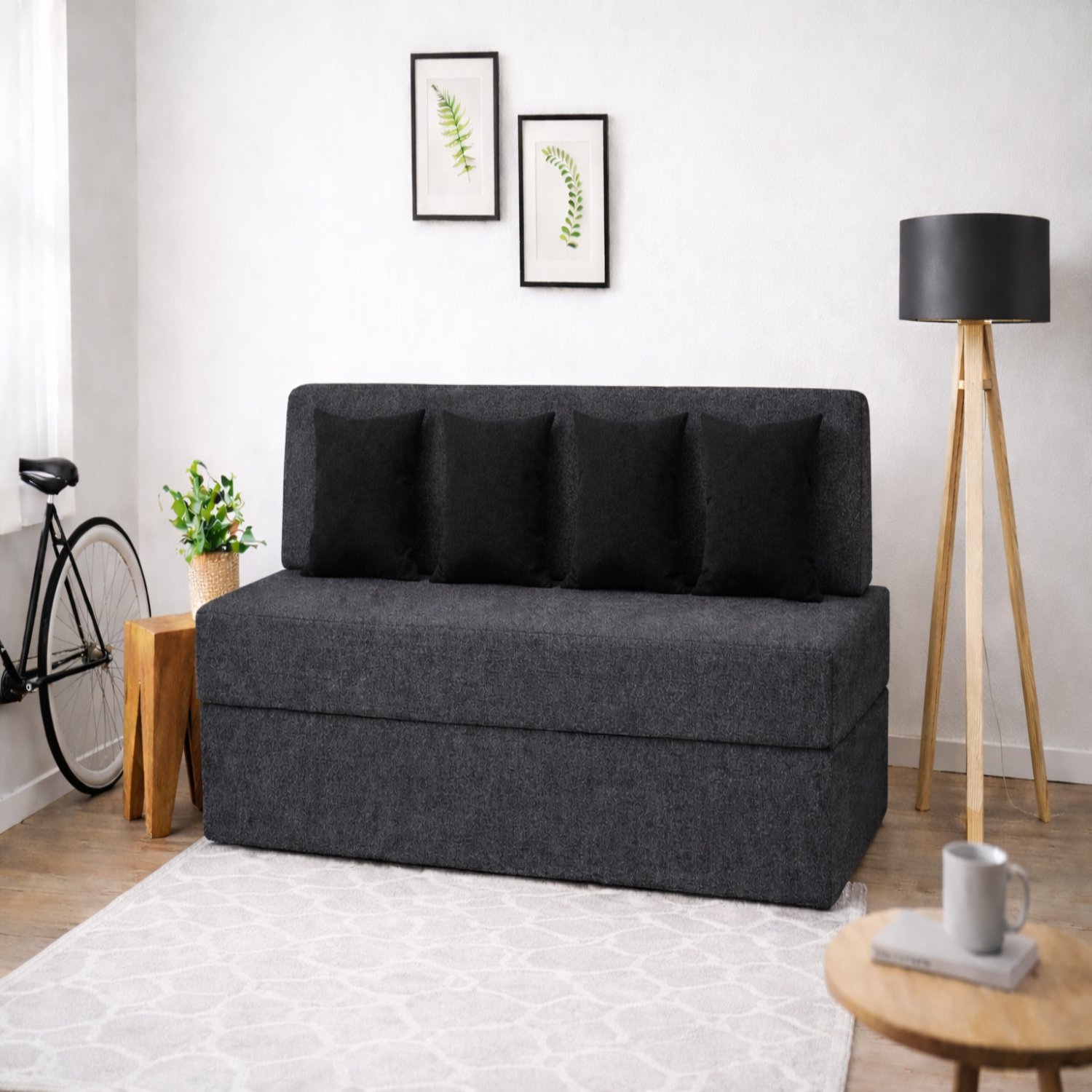 Coirfit Folding 4 Seater Double Foam Fold Out Sofa Cum Bed  in Dark Grey Colour - Usha Shriram
