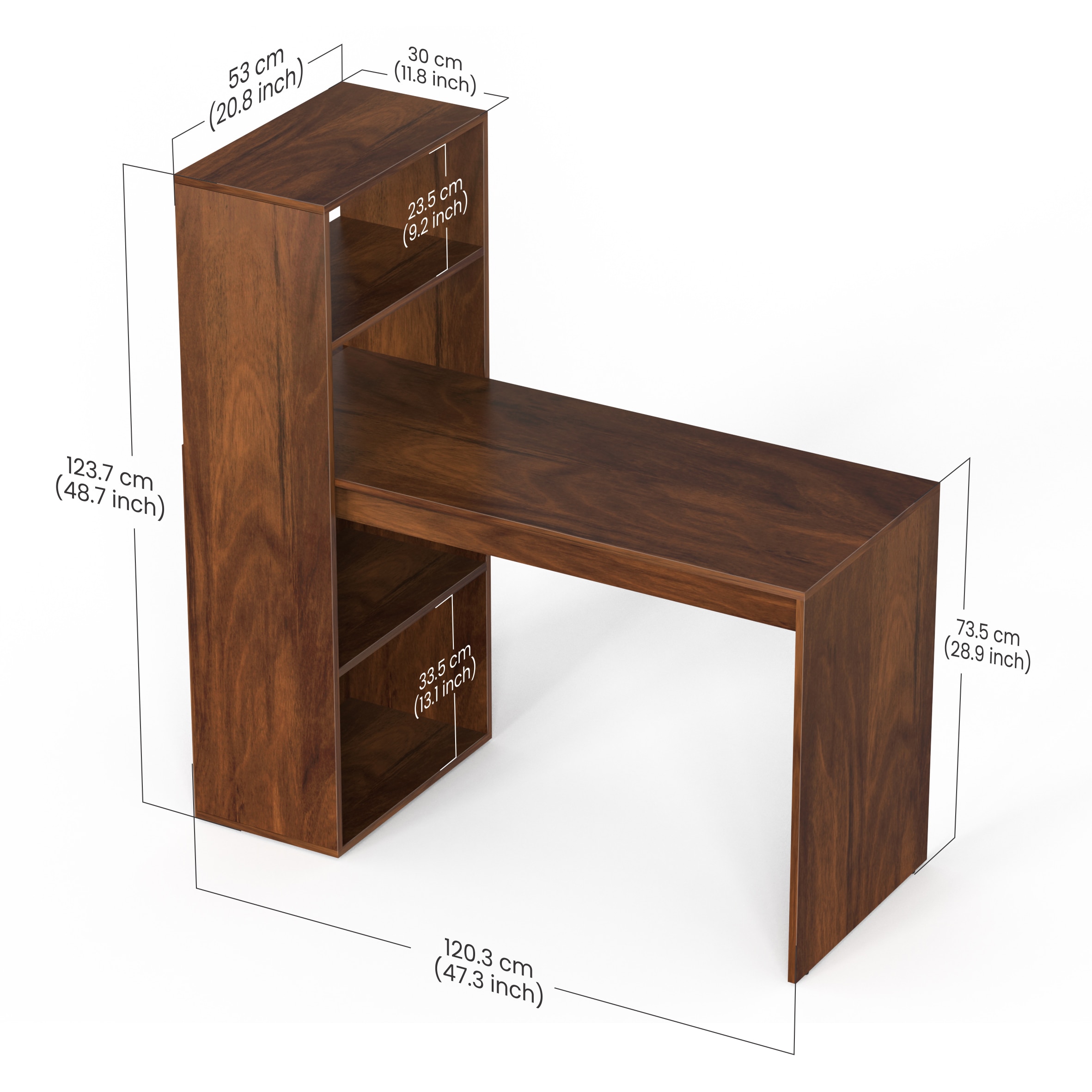 BLUEWUD Radisso Study Table and Computer Laptop Table for Home or Office, WFH Study/Work Desk, with Storage Shelves for Books and D�cor Display for Adults Kids Students (Brown Maple)