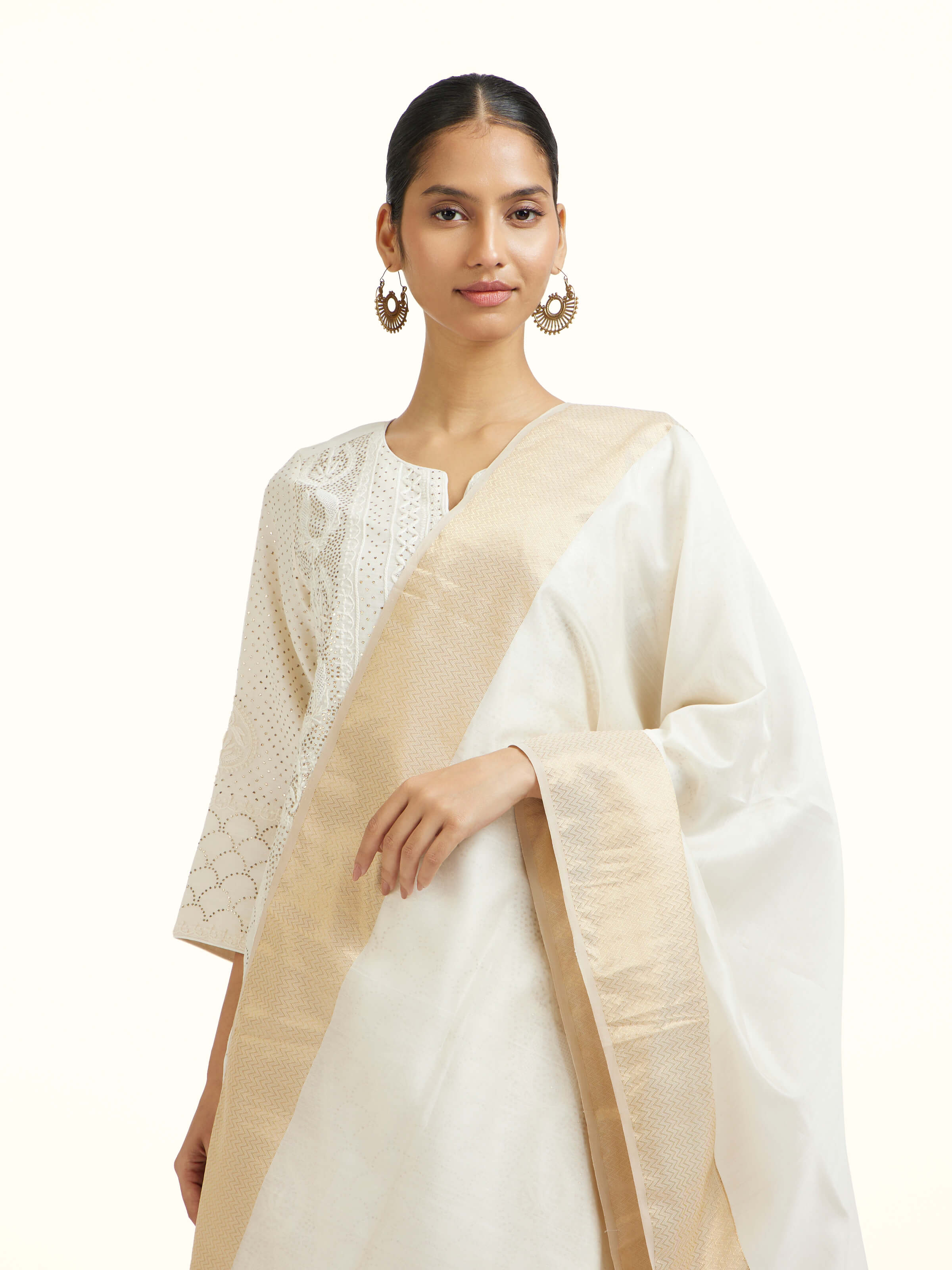 Off-white Cotton Silk Maheshwari Zari Border Dupatta