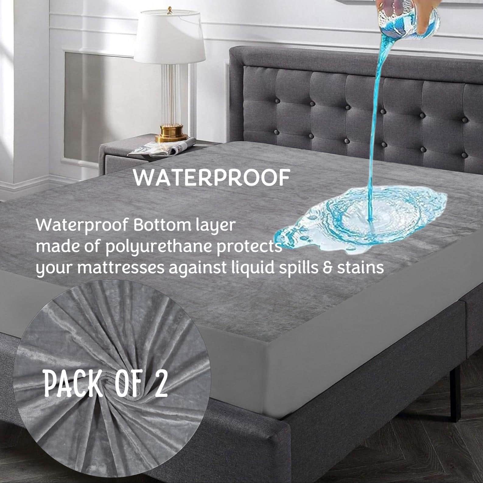 Premium Jacquard Polyester Fabric  King Size Bed  Waterproof Mattress Protector  Bed Cover 75x72  Pack of 2