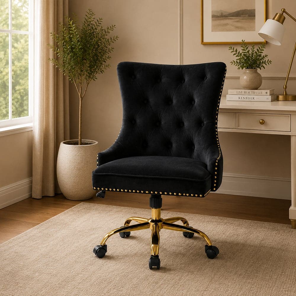 Doe Buck Swen Luxury Black Tufted Velvet Office Chair