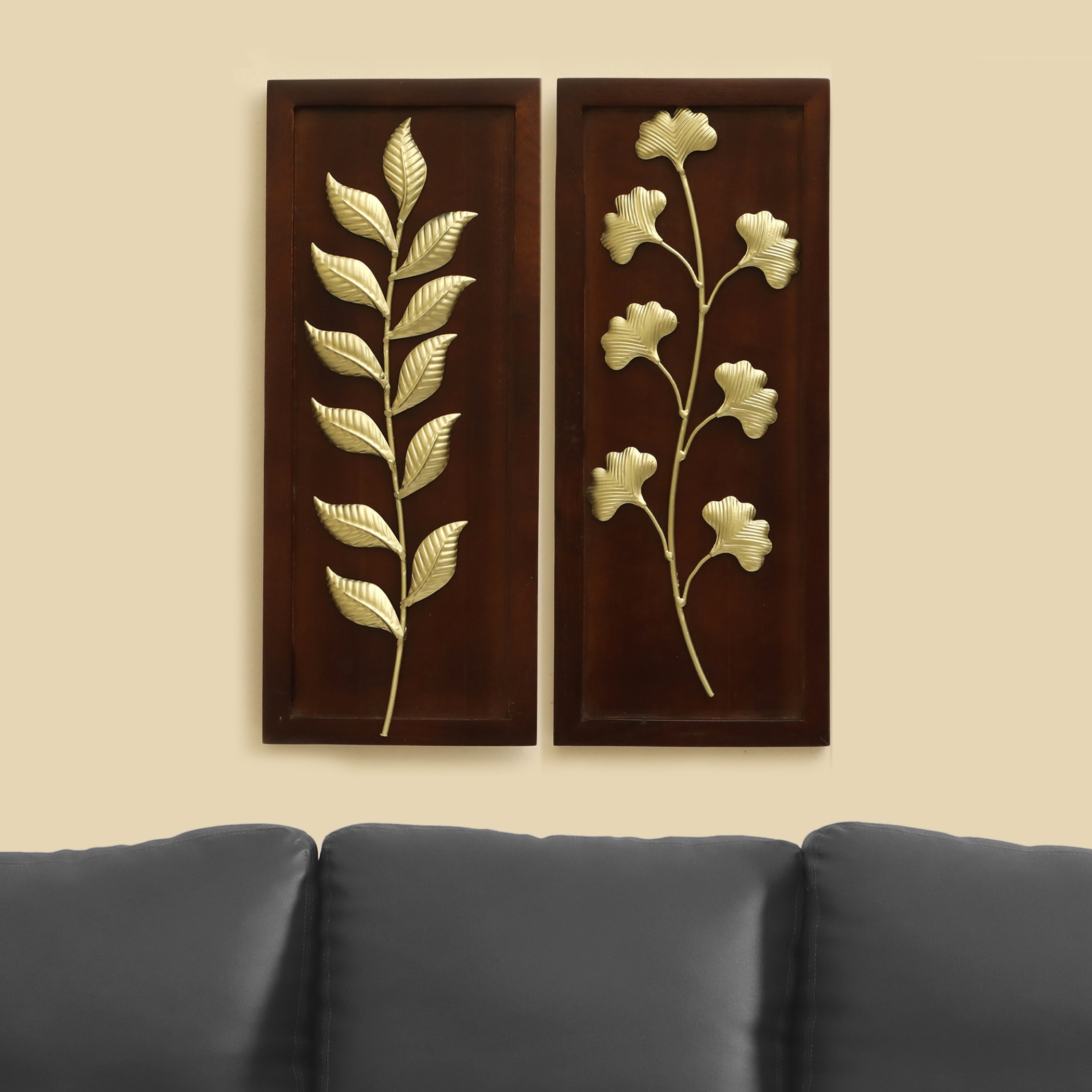 W-Evan Abstract Metal Wall Decor in Gold Set of 2 - Vedas Exports