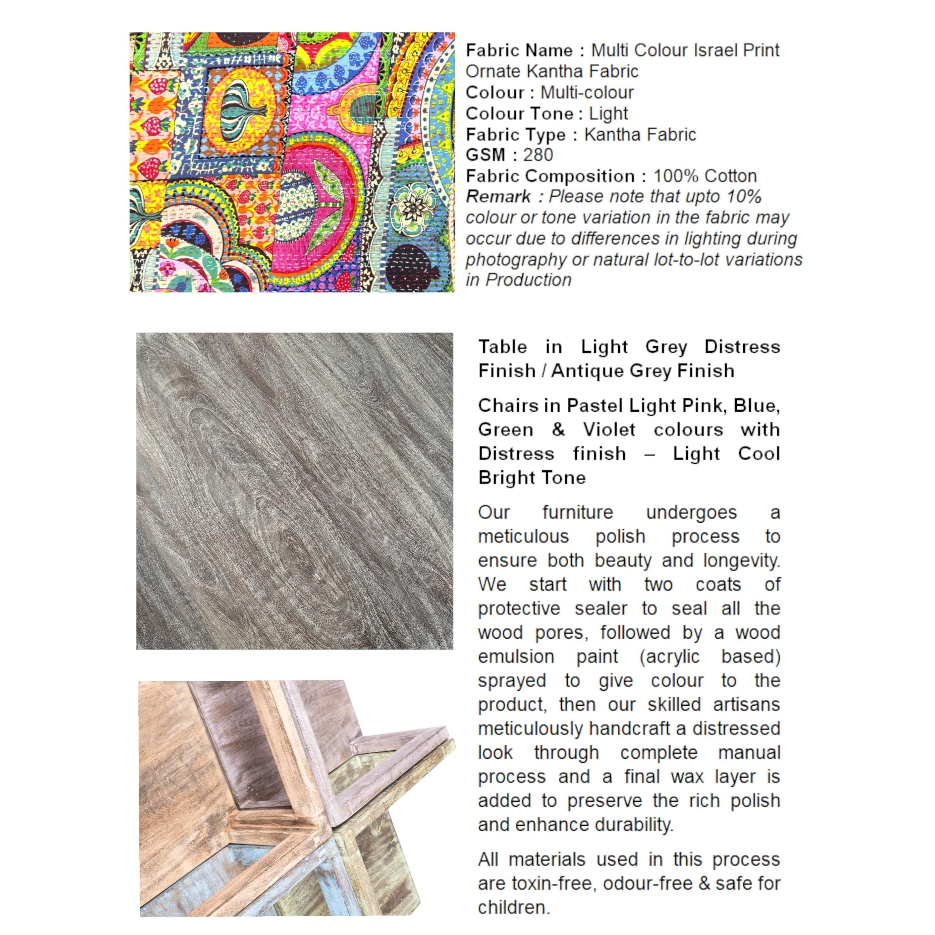 Blane Sheesham Wood Country Side Coffee Table Set With 4 Stools In Antique Multi-Colour Finish