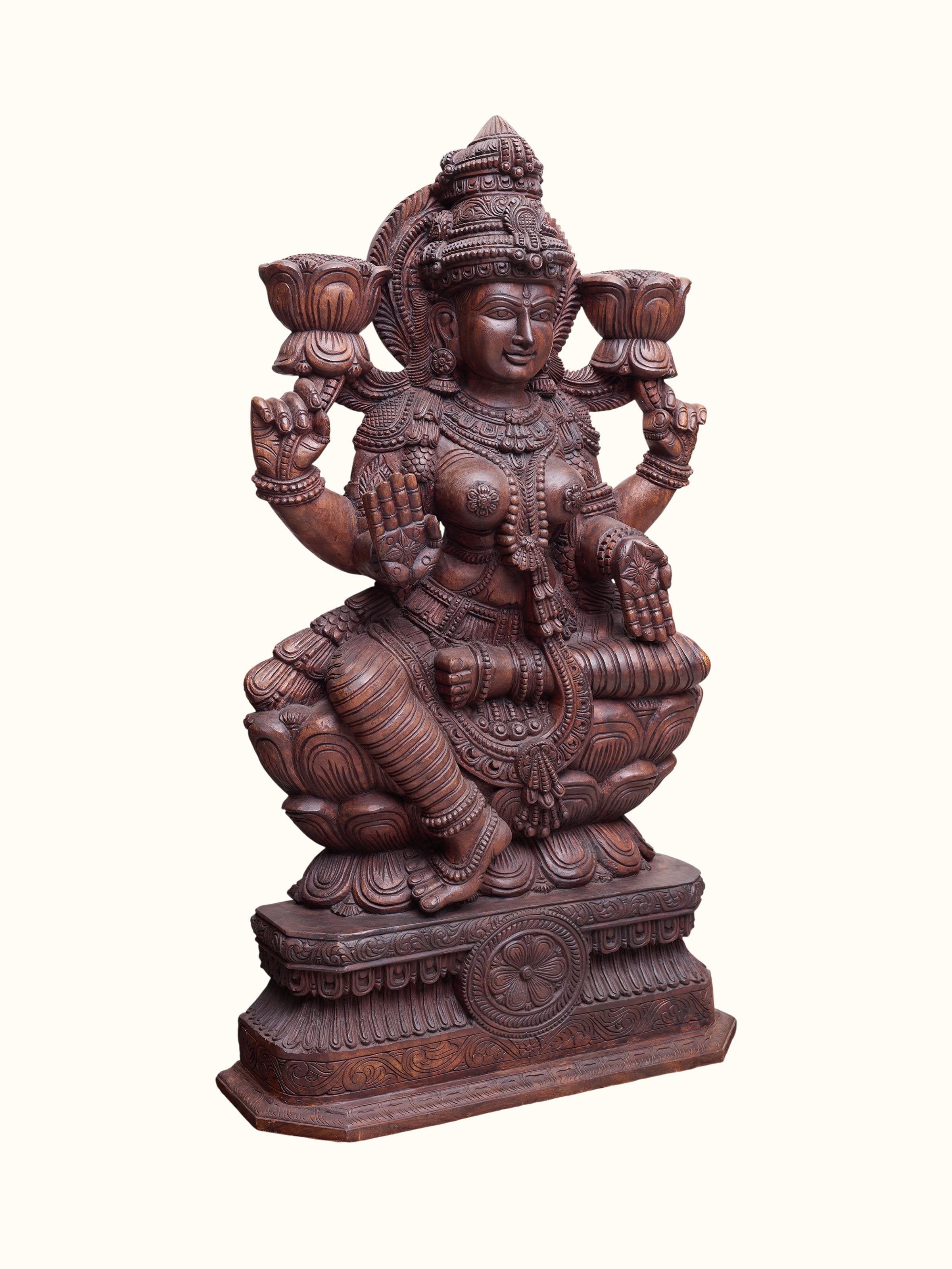 Wood Carved Lakshmi Idol