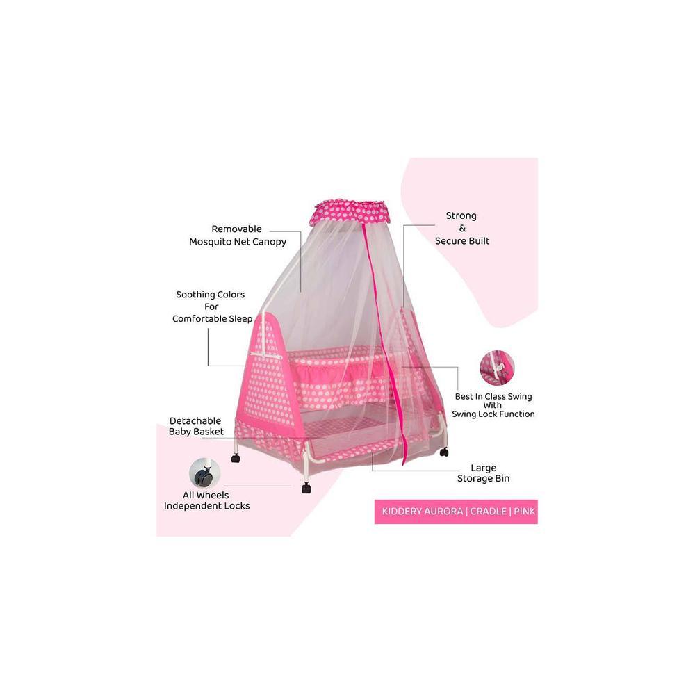 Aurora Stainless Steel Baby Cradle with Mosquito Net Florals & Stripes