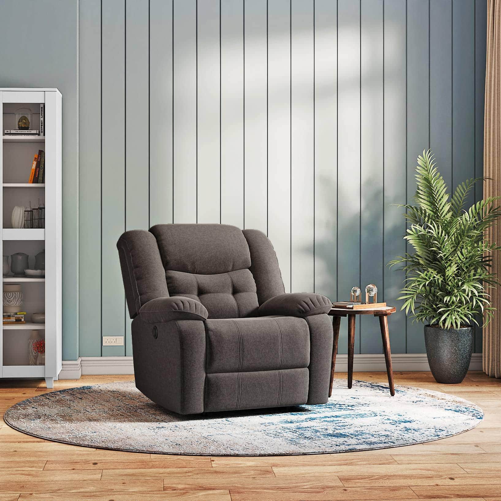 Theo Single Seater Motorized Recliner In Urban Grey Premium Chenille Fabric