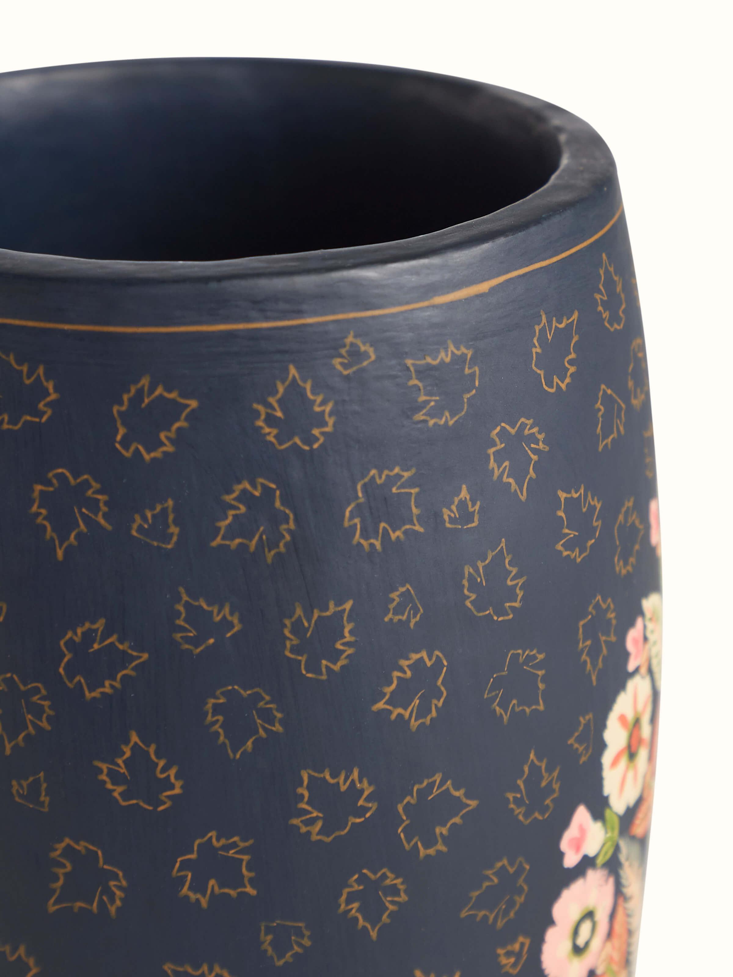 Front angle view of Papier-mache chinar table vase