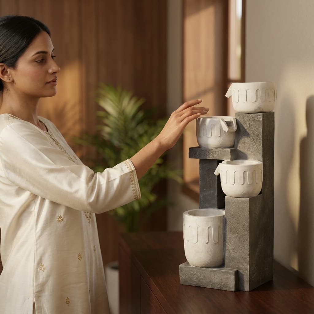 Water Fountain Modern Ceramic Flow Water Fountain in Multicolor Colour - Vedas