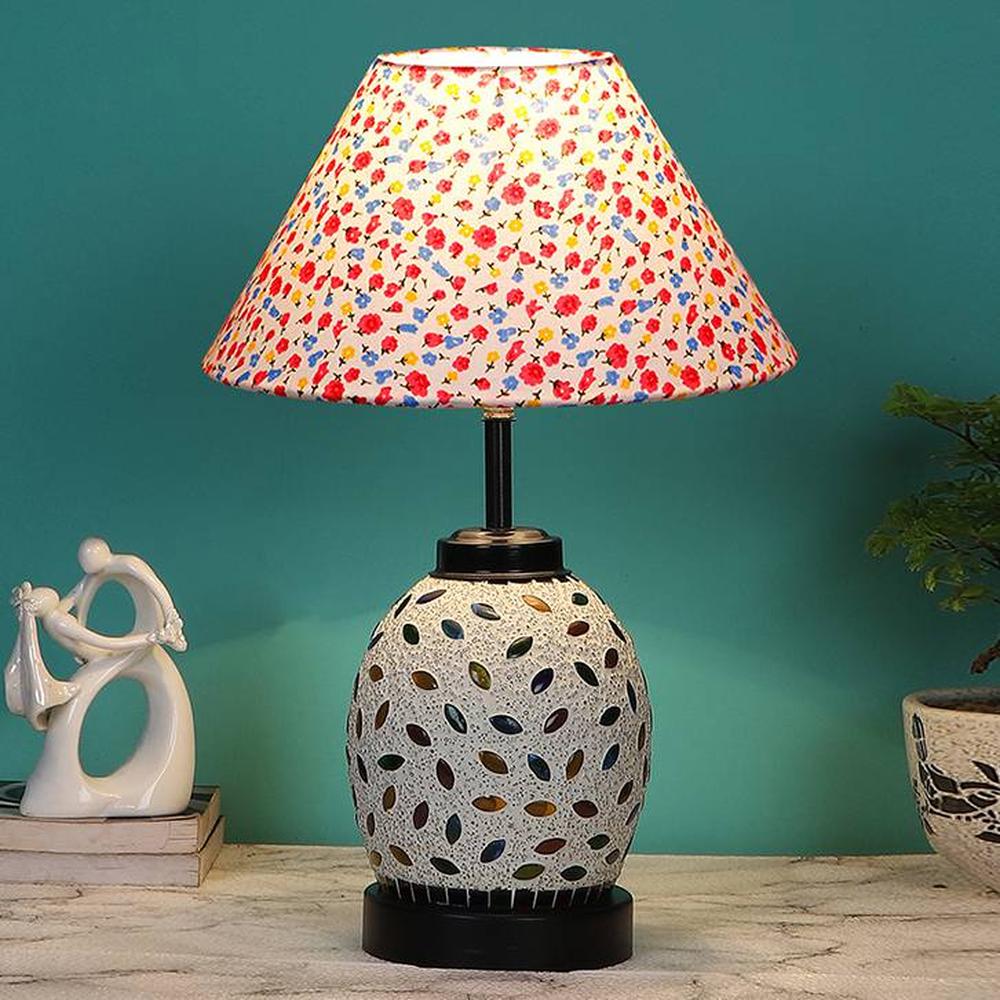 Emelia Multicolor cotton Glass Table lamp with Iron Base - Devansh