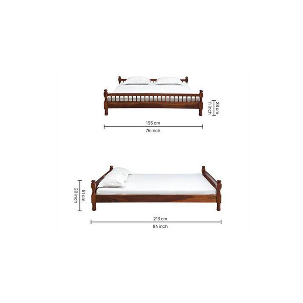 Wood Solid Wood King Size Non Storage Bed In Honey Oak Finish