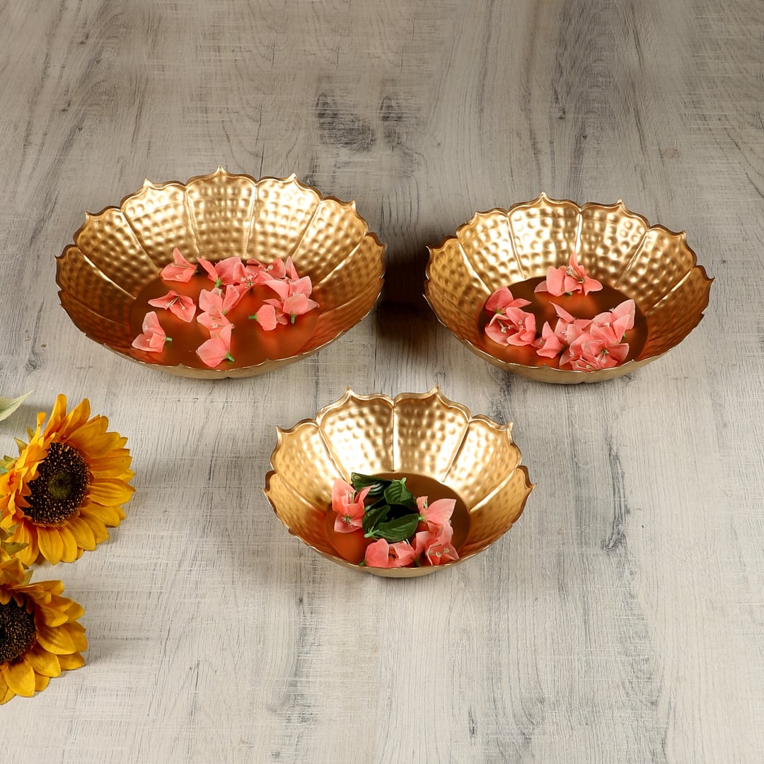 amaya decors Sunflower Urli Set Of 3 In Gold Colour-picture-20