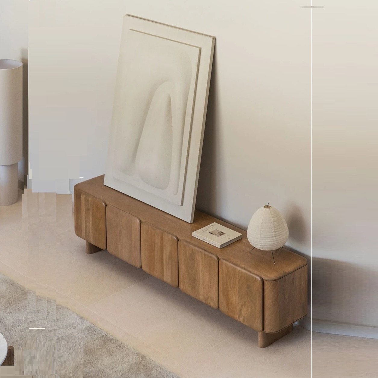 Adonis Solid Wood TV Unit with 5 Door In Provincial Teak Finish - Woodenmood