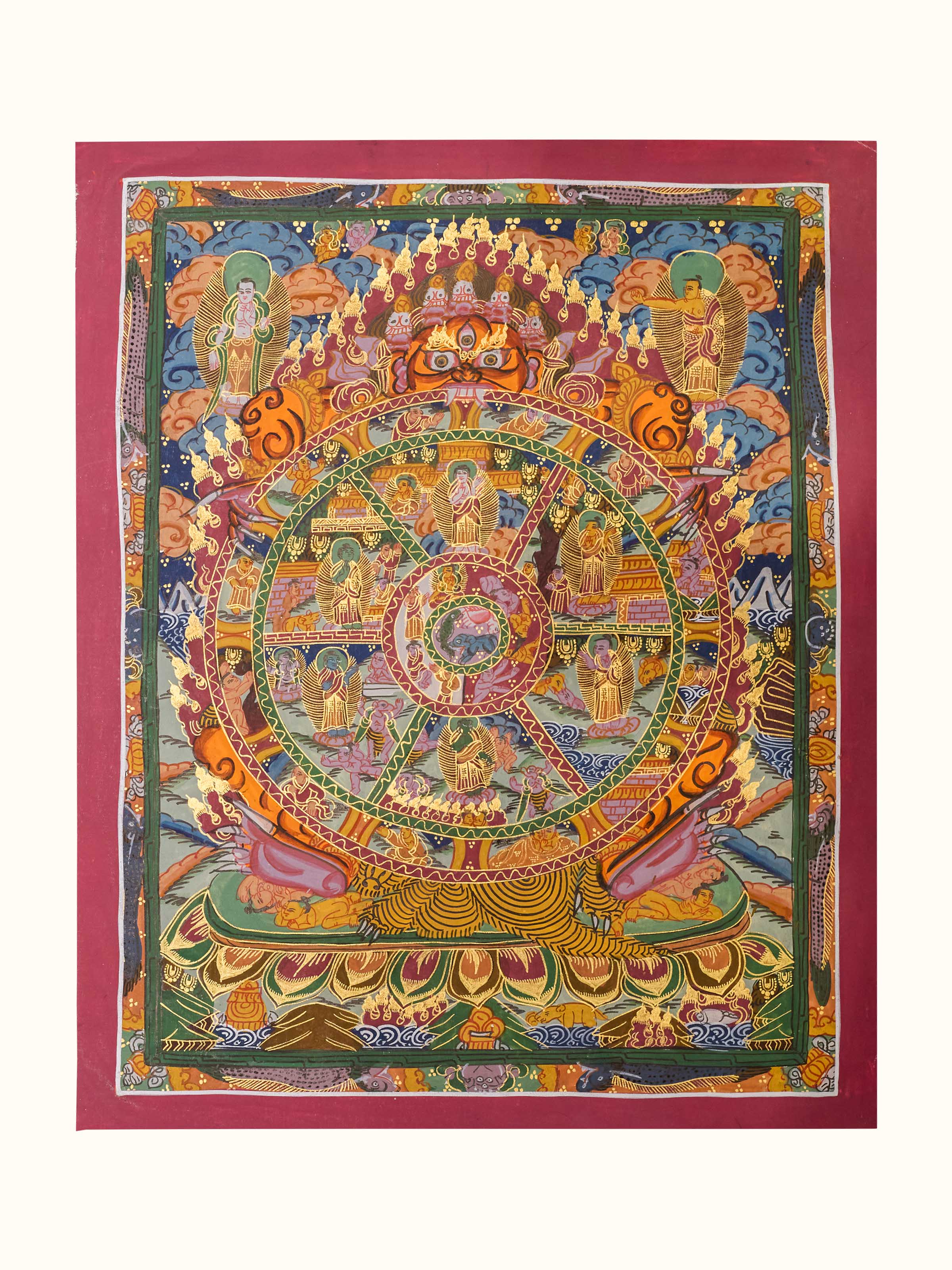 Front view of the Wheel of Life Thangka Painting