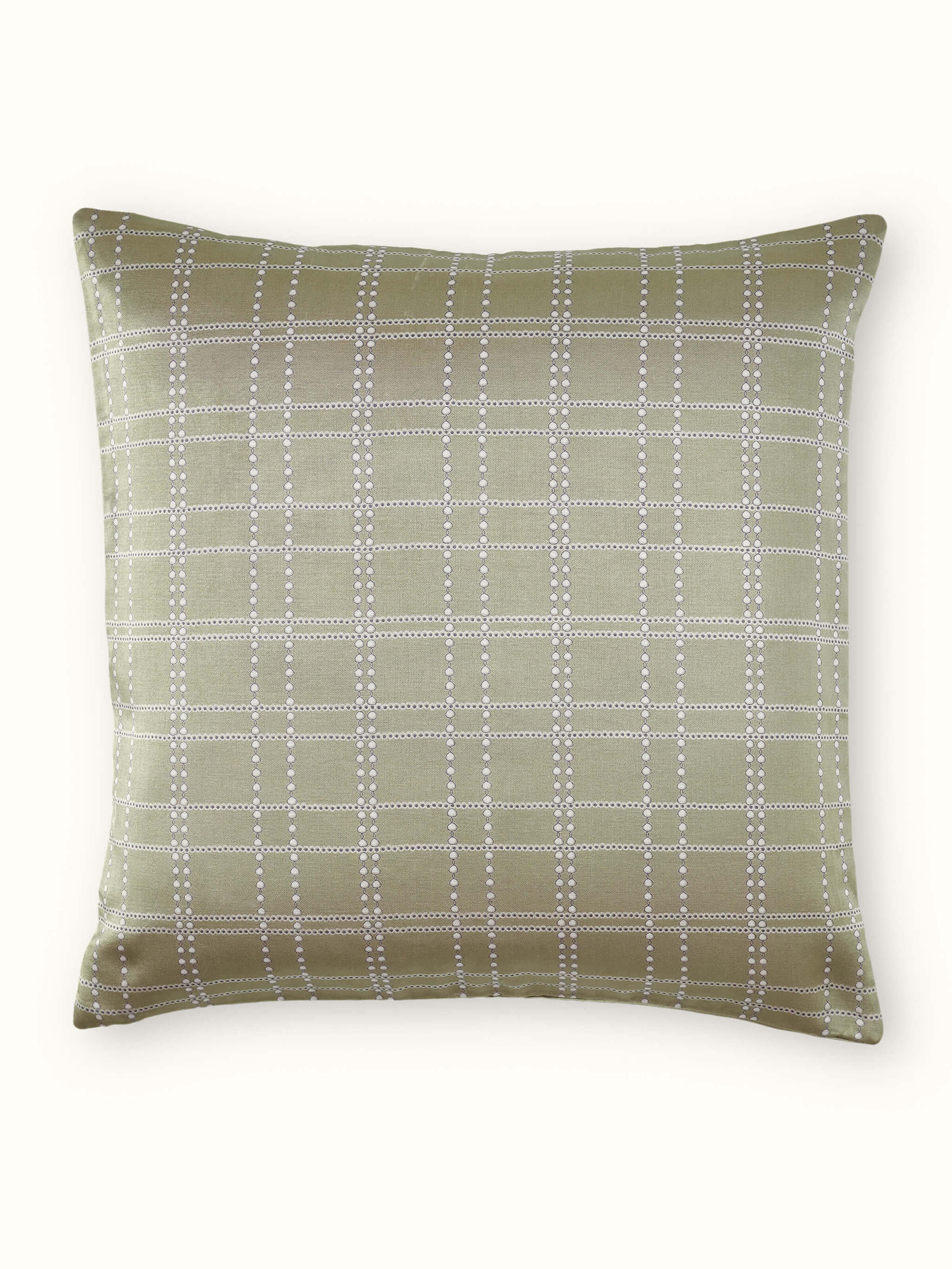 Rambagh Green Checks Cotton Blend Sanganeri Hand Block Printed Cushion Cover