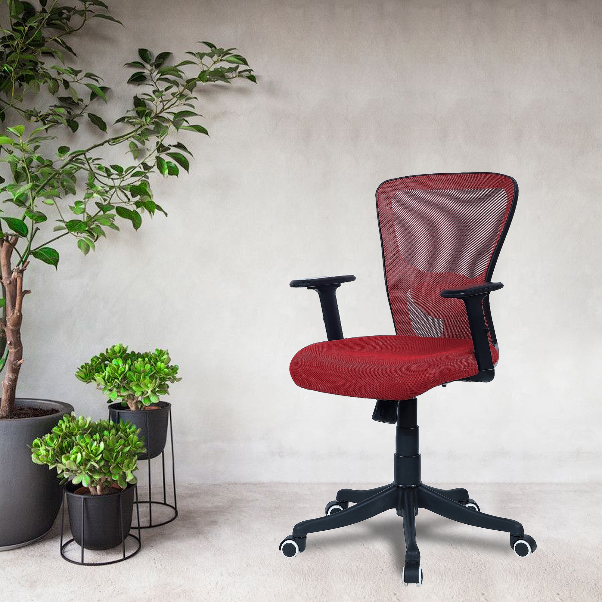 Peacifice Mid Back Ergonomic Chair in Red Colour