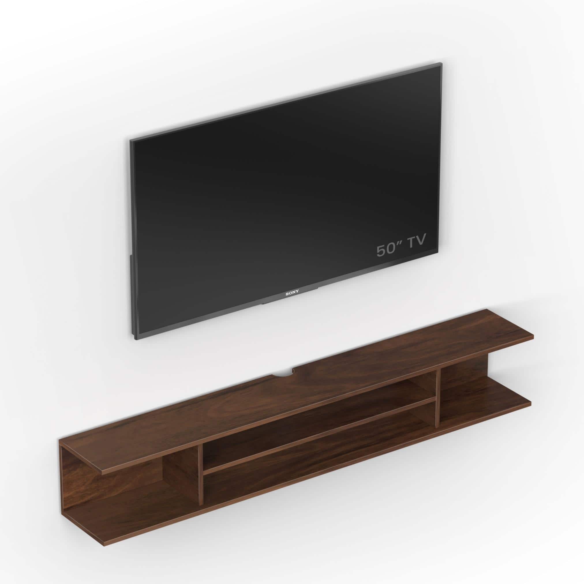 Sanque Large Engineering Wood Wall Mount Tv Entertainment In Brown Maple Finish