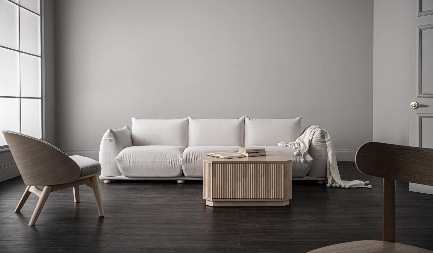 Scandinavian Clio Three Seater Sofa in Cream White Finish Pet Friendly
