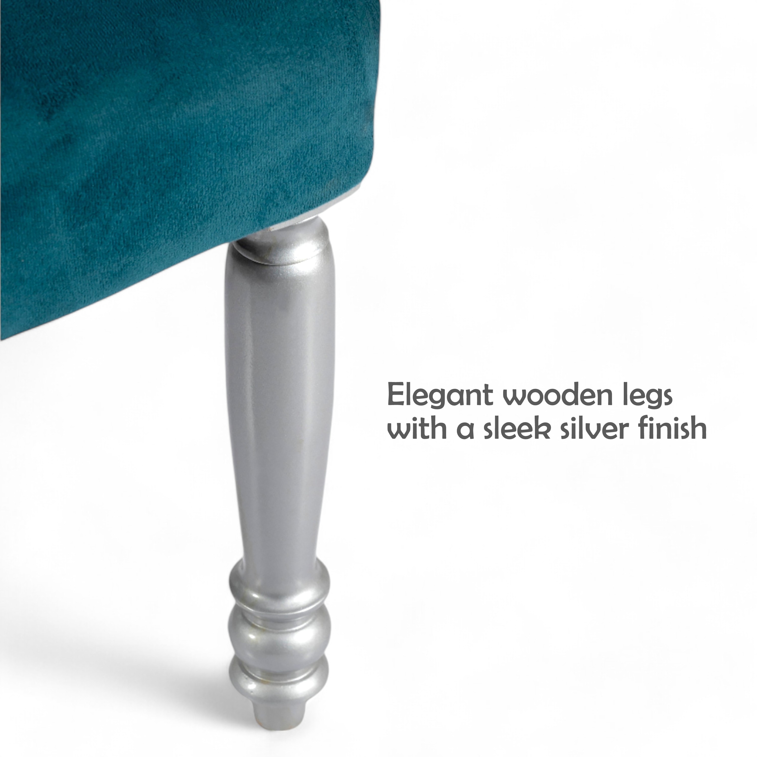Oliver wood Dining Chair in Turquoise Sea Velvet Upholstery with SILVER FINISH