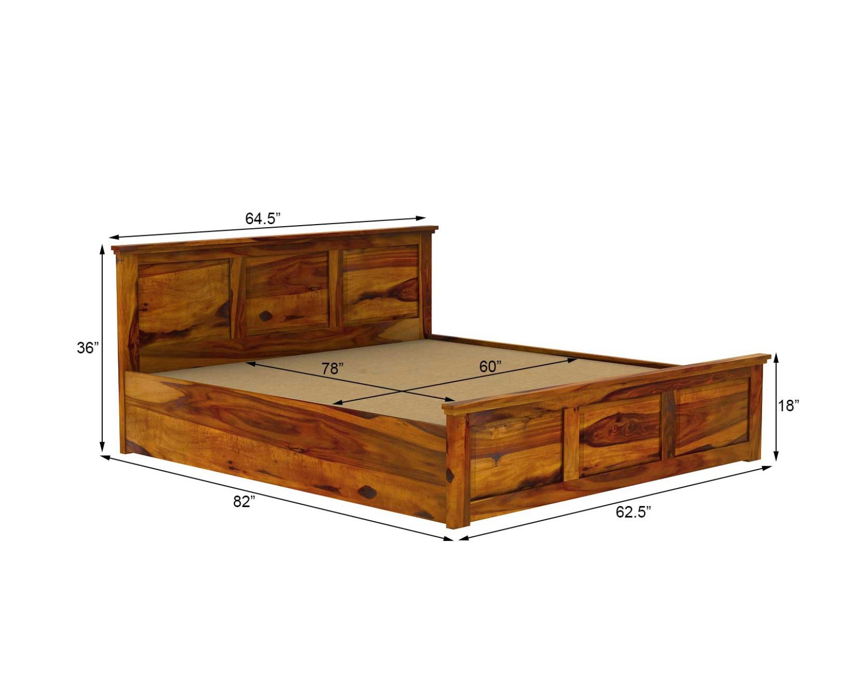 Stainfiled Solid Wood Queen Size Bed In Hydraulic Storage Bed In Honey Oak Finish