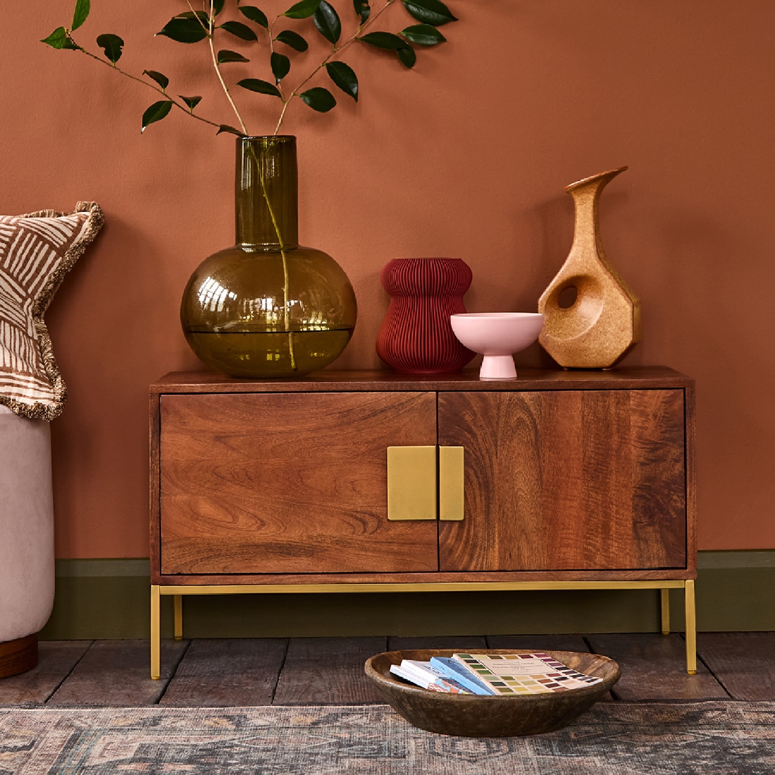 Banner Solid Wood Small TV Unit in Brown Colour - Orange Tree