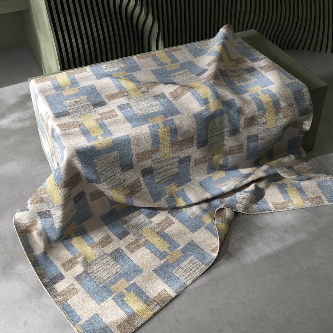 Jaipur Rugs Soft Geometric Wool 5x8 Feet Aegean Blue And Antique White Dhurrie Carpet