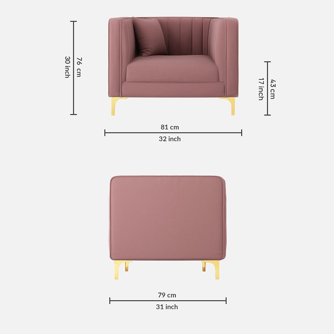Texude Velvet 1 Seater Sofa in Pink Colour