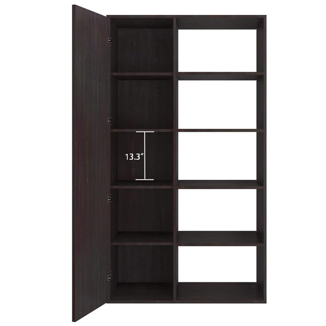 Nikola Large Crockery cum Bookshelf and Divider Unit in Antique Ebony Lime Yellow Colour