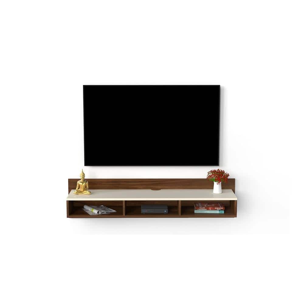 Reynold Engineering Wood Wall Mount TV Entertainment Unit Set Top Box Stand/TV Cabinet with Shelves for Books & Decor Display Unit Bed Living Room Upto 55 Inches (Brown Maple & Beige)