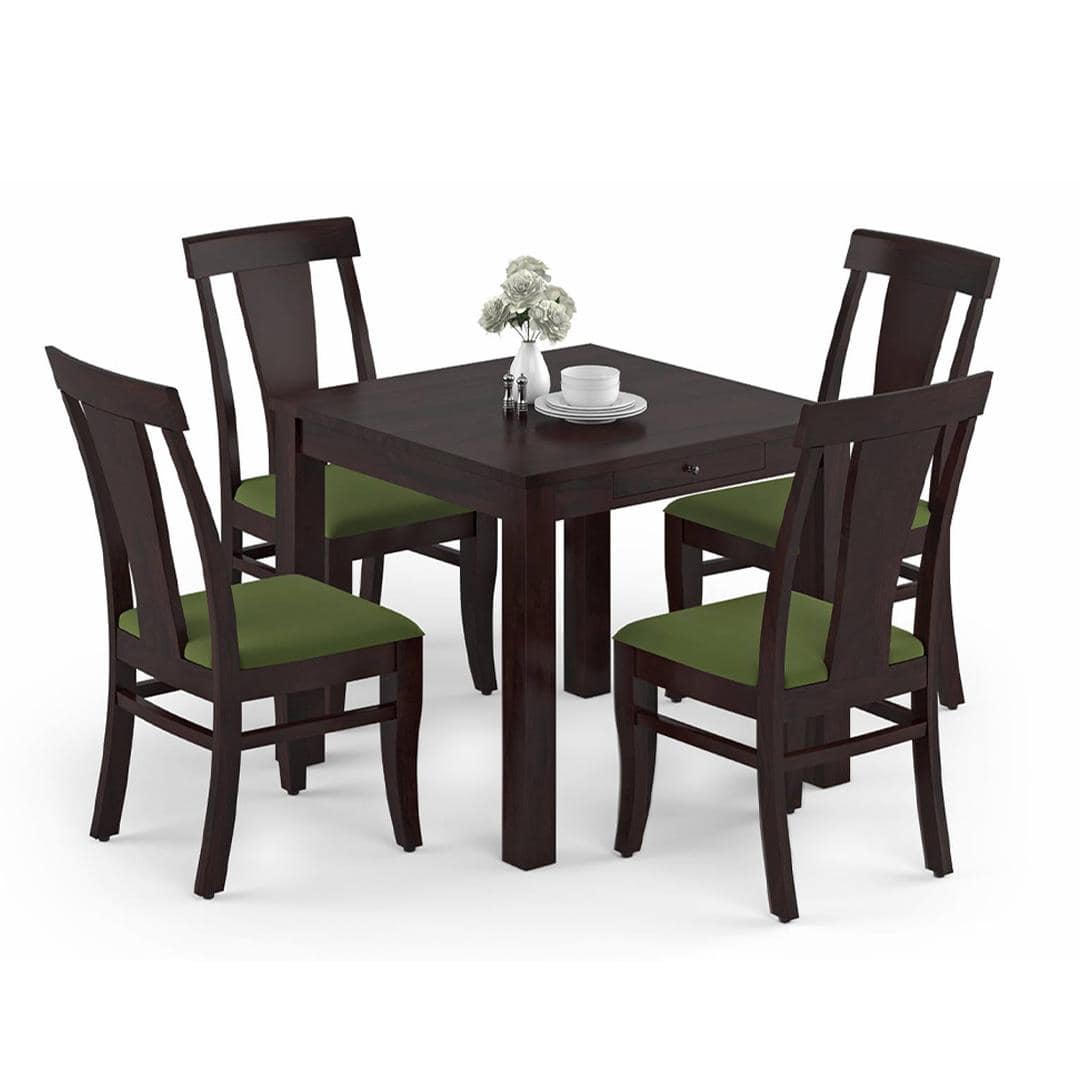 Arabia-Fabio 4 Seater Dining Table With Set Of 4 Chairs Colour-Matty Olive Finish-Mahogany