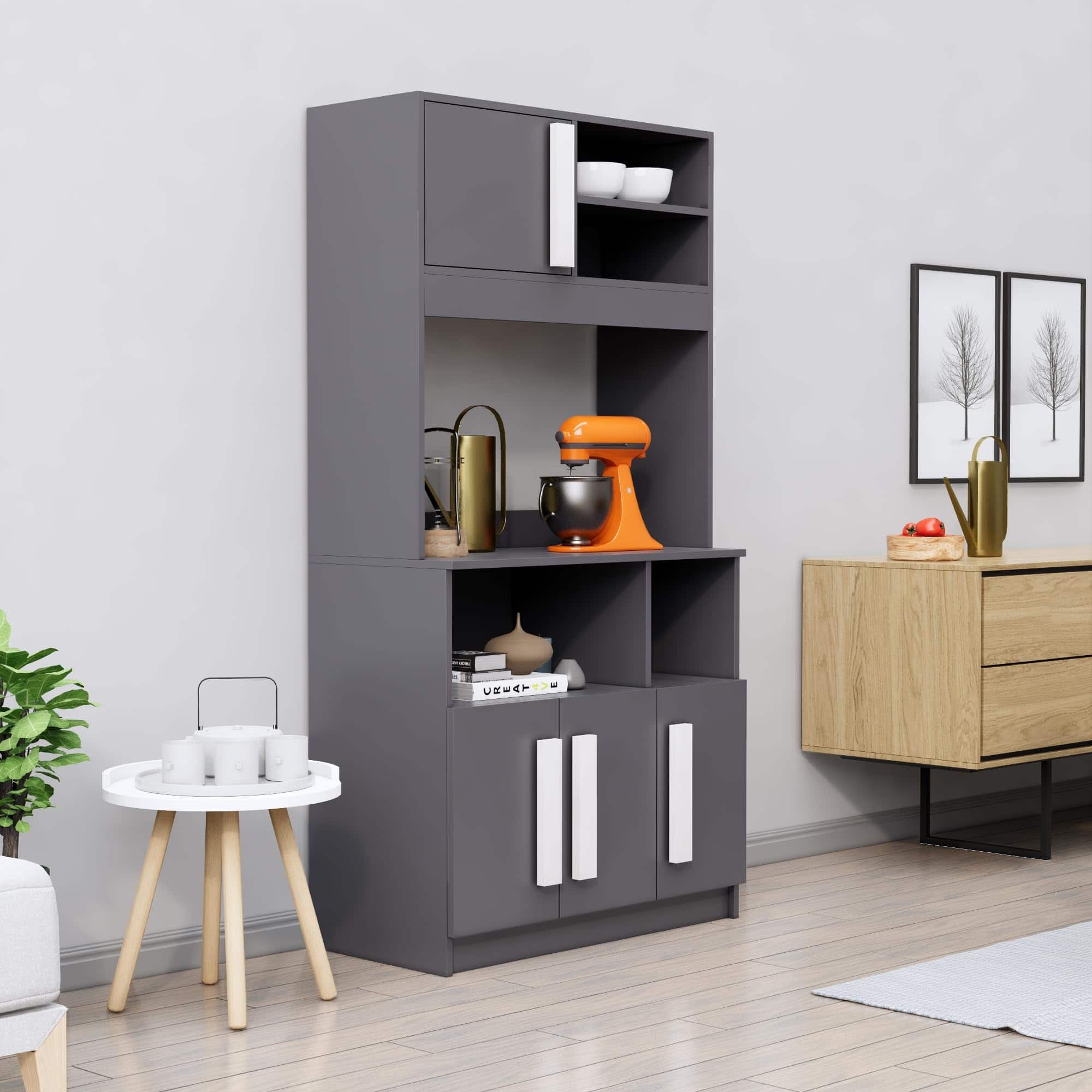 Hexa Red Crockery Unit Multipurpose Wooden Cabinet in Slate Grey Colour - HexaRed