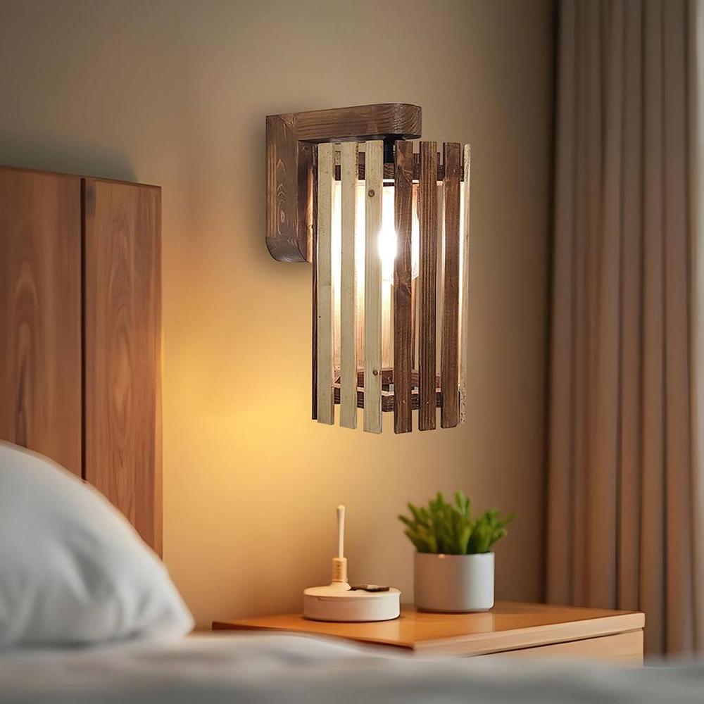 Hexa Brown Solid Wood Wall Lights