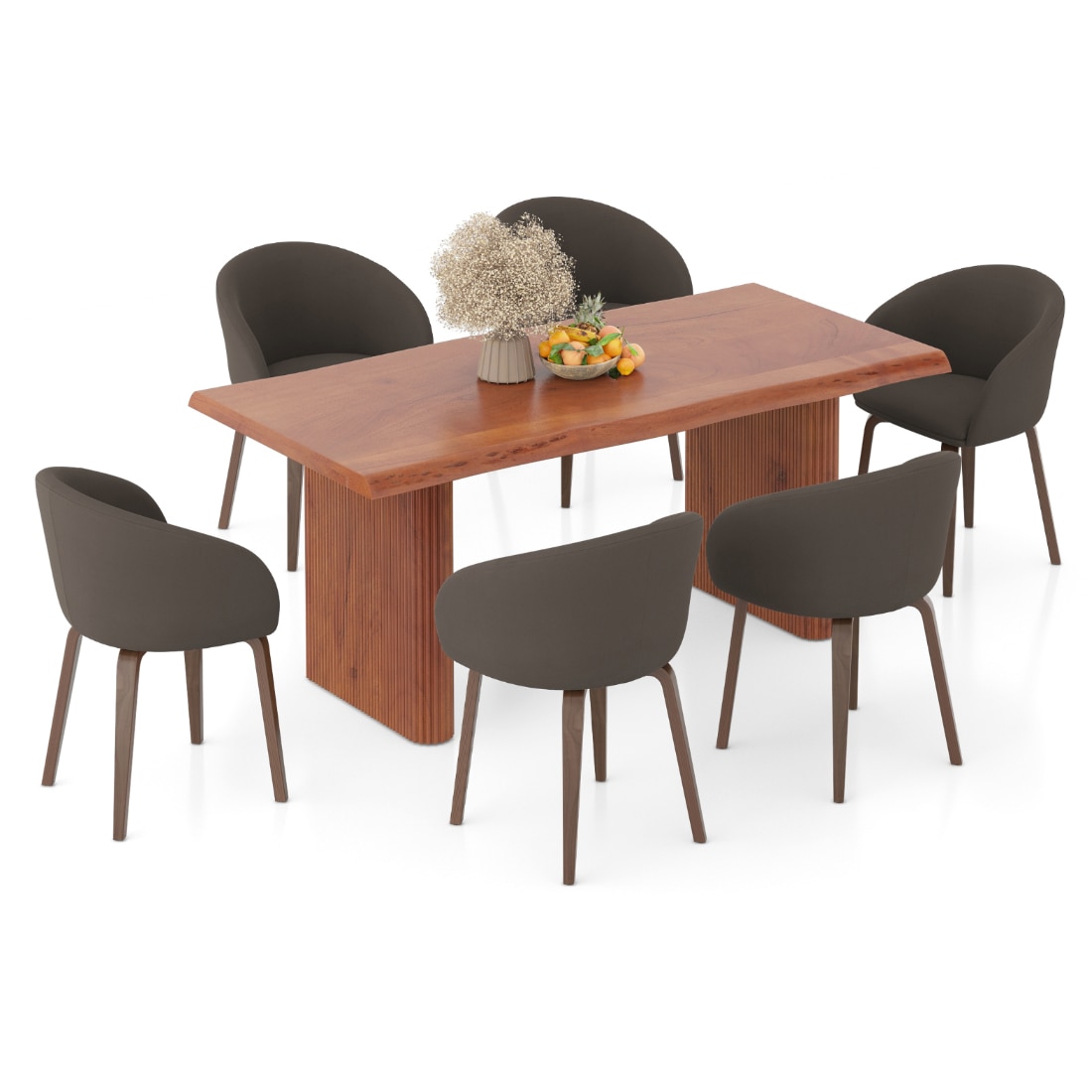 Heston Solid Wood 6 Seater Dining Table with 6 Meryl Lounge Chair (Colour : dark grey; Leg Shade : Dark)