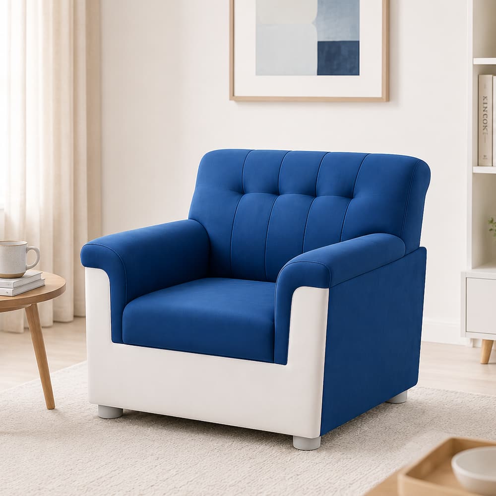Enzo 1 Seater Sofa In Fabric White & Blue Color - AIAN Enterprises