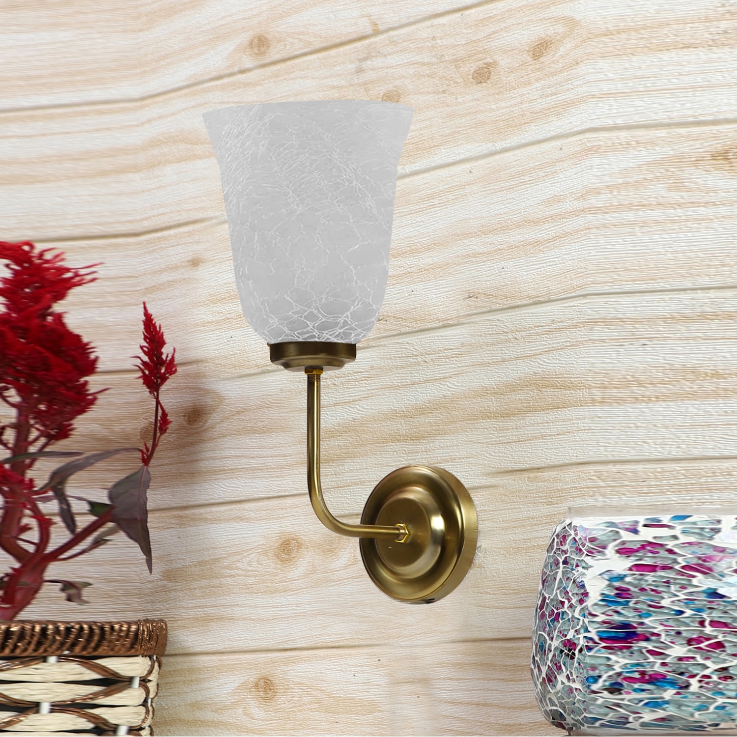 Devansh Metal Electric Wall Light in gold Colour with White Shade Count of 1 Light - Devansh