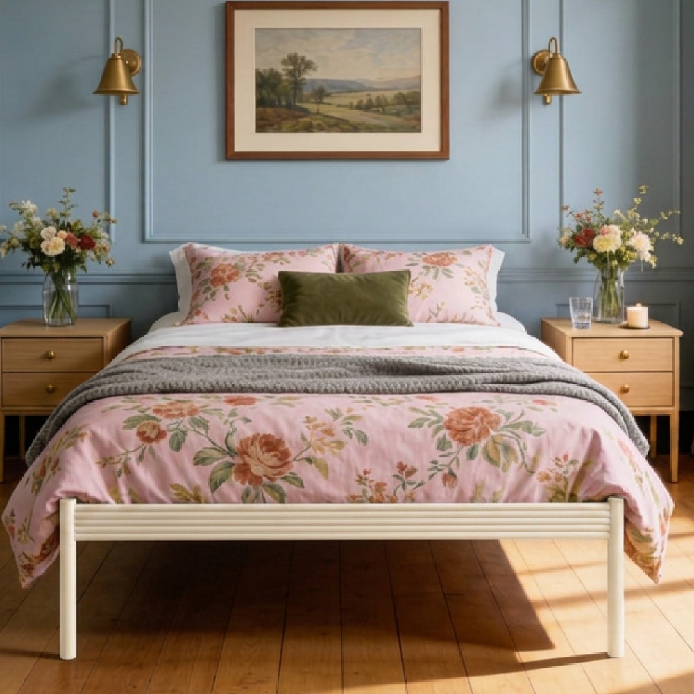 Pinner Metal Non Storage Single Bed in Glossy Ivory Finish - Original Bed Co.