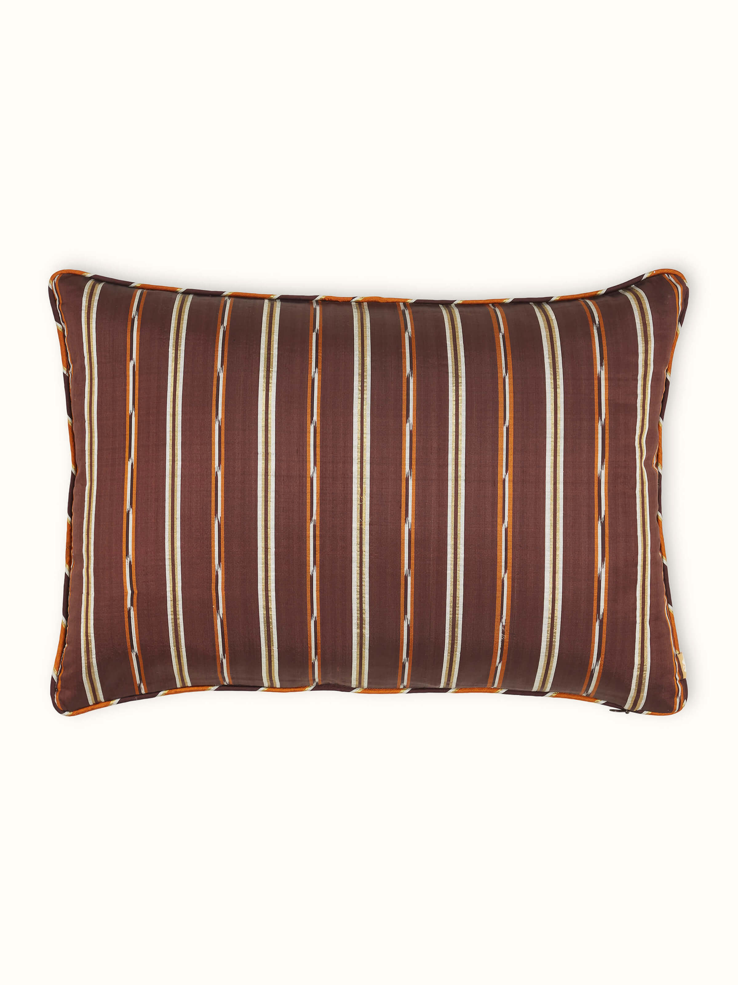 Sanchaya Coffee Stripe Silk Odisha Handloom Ikat Lumbar Cushion Cover
