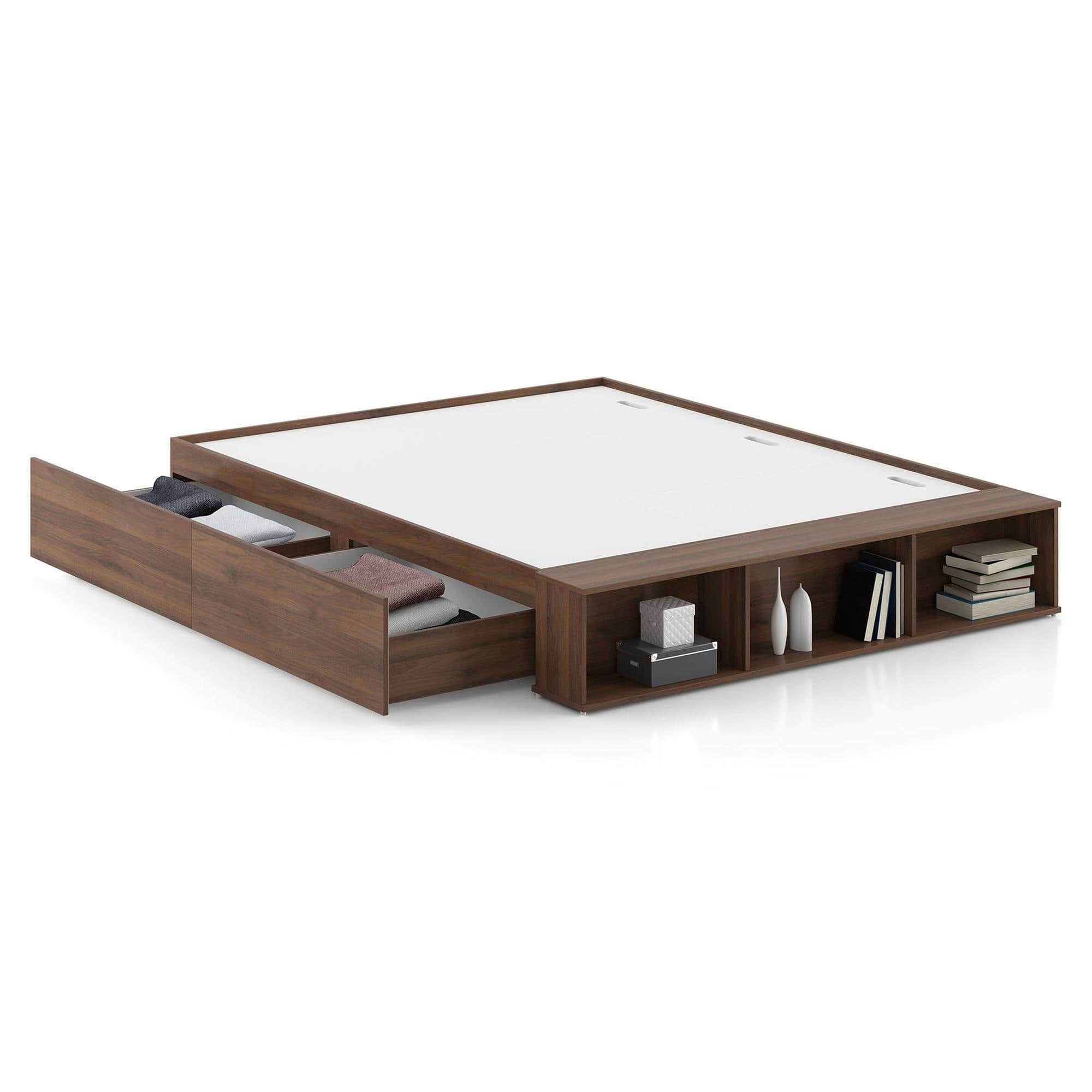 Toshi Platform Box & Drawer Storage Bed In Classic Walnut